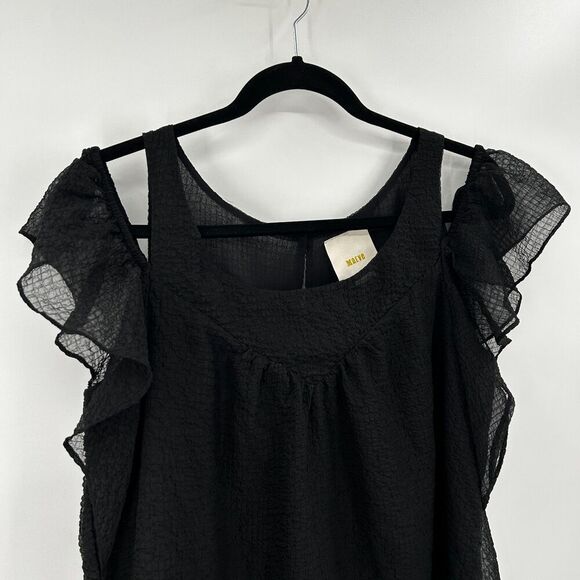 ANTHOROPOLOGIE Maeve Black Boxy Cold Shoulder Flowy Lightweight Blouse Top 8 - Picture 3 of 5